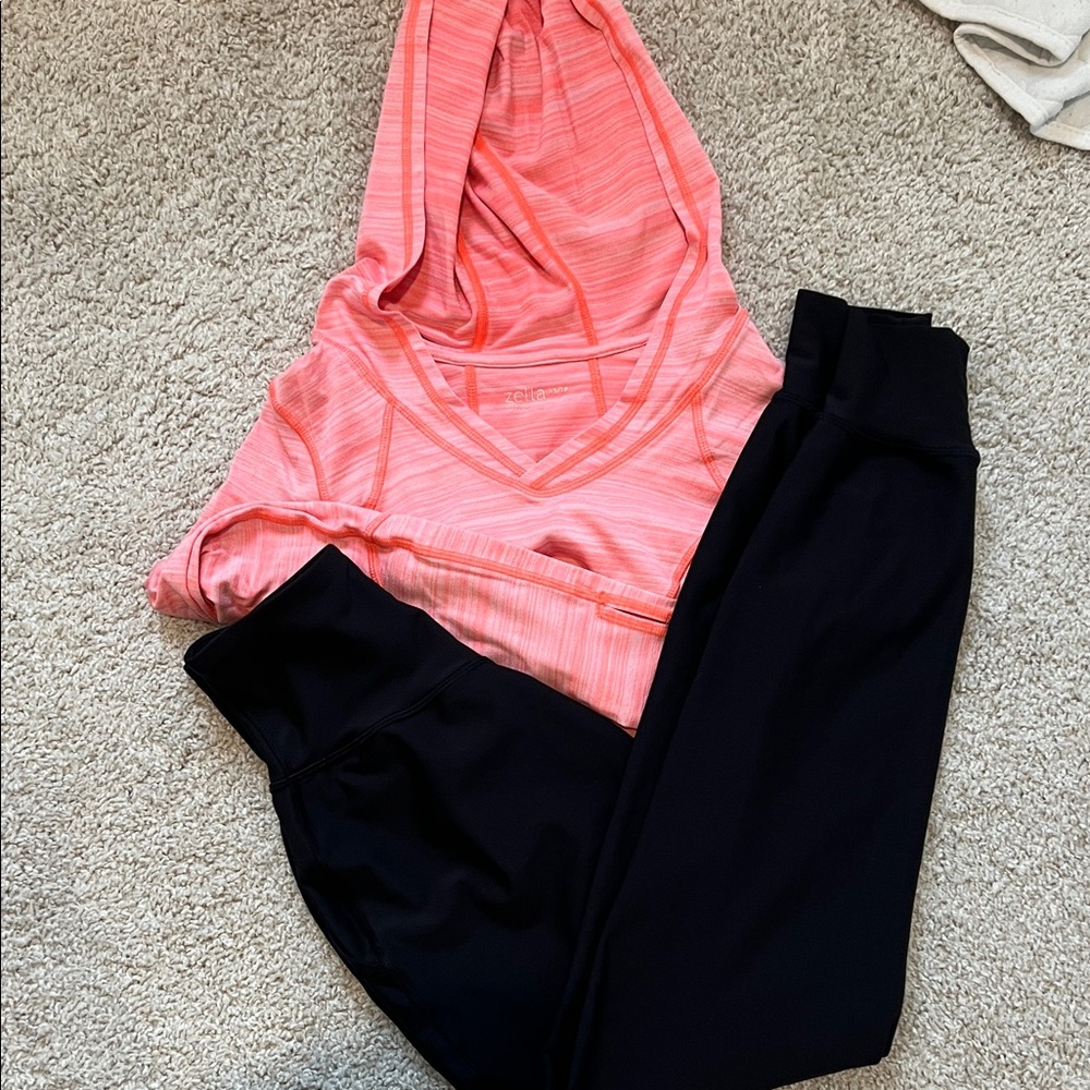 Zella Coral Striped Hooded Top & Black Jogger set